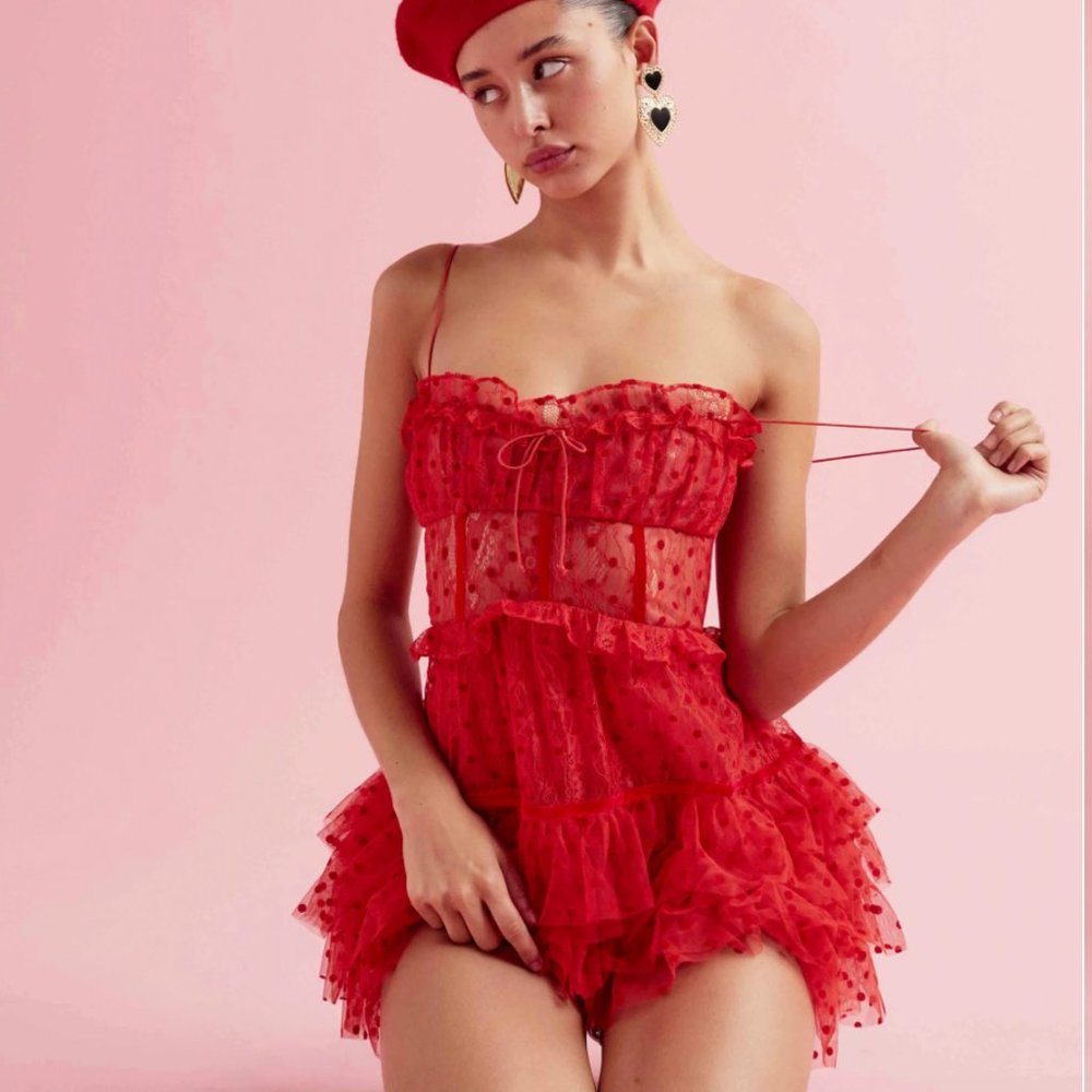 NWT For Love and Lemons Jules Mini Dress with Tiered Ruffles M L